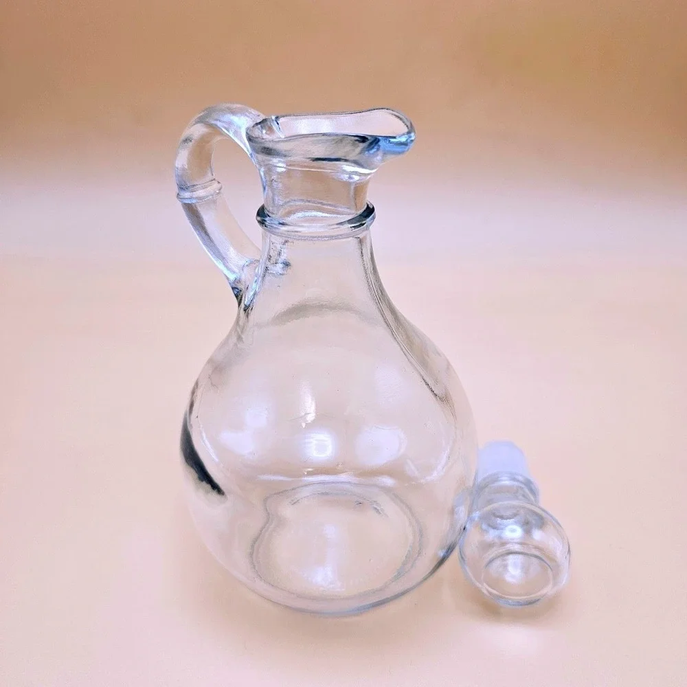 Glass Cruet Carafe‎ Pourer with Handle and Stopper Vinegar Oil Dispenser